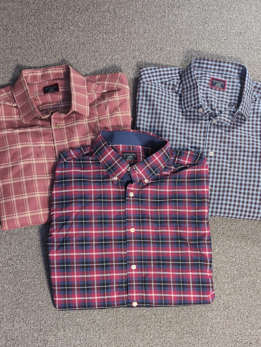 UNTUCKit Lot of 3 Plaid Cotton Wrinkle Free Long Sleeve Button Down Size Large